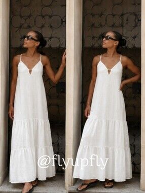 Zara Maxi Flowy Dress White Size M